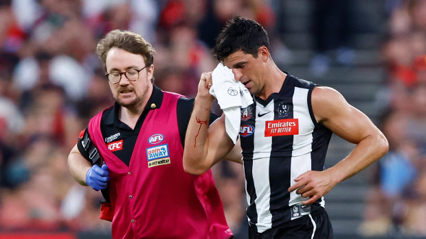 Scott Pendlebury’s eye injury will keep him out against the Crows.