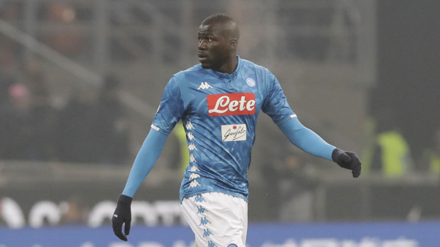 Napoli's Kalidou Koulibaly leaves the field after receiving a red card following racial abused by fans last season.
