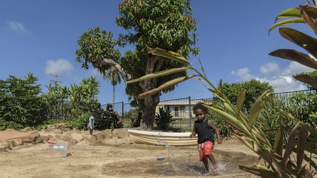 Kymani Hobson playing at the Puuya Foundation in Lockhart River.