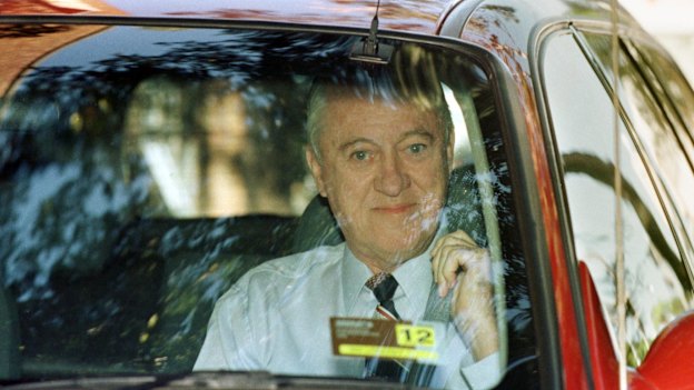 Corrupt former Queensland police commissioner Terry Lewis leaves St Vincent De Paul's day centre for home detention release after leaving prison.