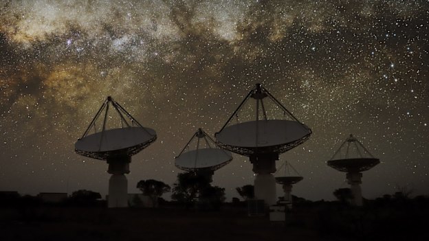 Under the Milky Way, 36 radio telescopes, each with 188 antennas crammed into a drum above the dish, all work as a single instrument capturing radio images of the sky. 