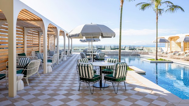 The guests-only Mediterranean-style pool deck offers views over Port Phillip Bay.