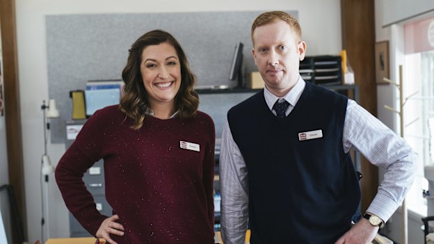 Celia Pacquola and Luke McGregor as Emma and Daniel in Rosehaven.