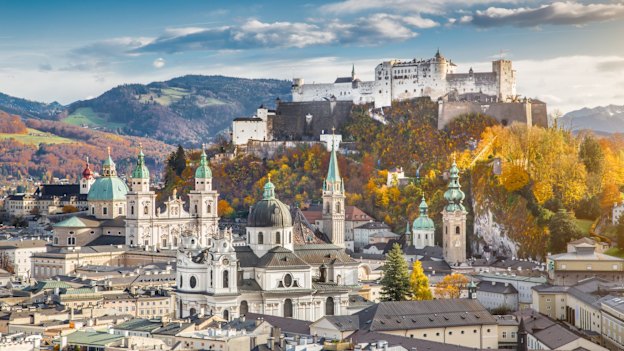 Hohensalzburg Fortress looms over the historic city.