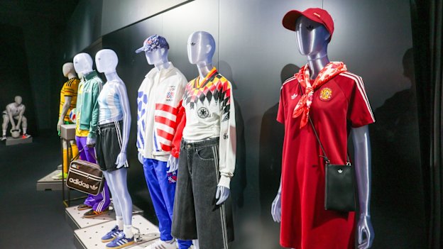 A display of Adidas reissued historical football jerseys at their headquarters in Germany in March this year. Adidas recently lost its long-held rights to manufacture the German national team’s shirts.