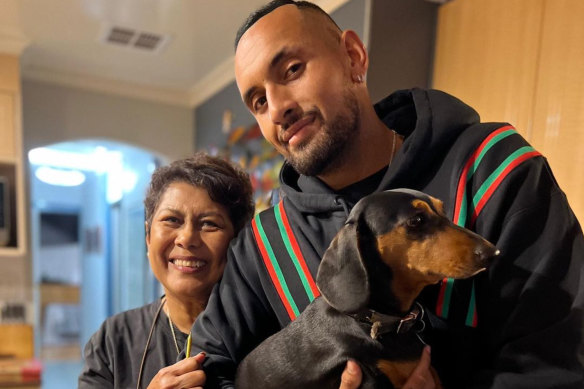 Nill Kyrgios with her son Nick during his recent 27th birthday celebrations at their family home in Canberra.
