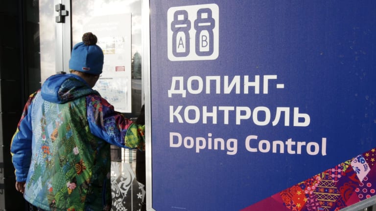 Doping control at the 2014 Winter Olympics in Krasnaya Polyana, Russia.