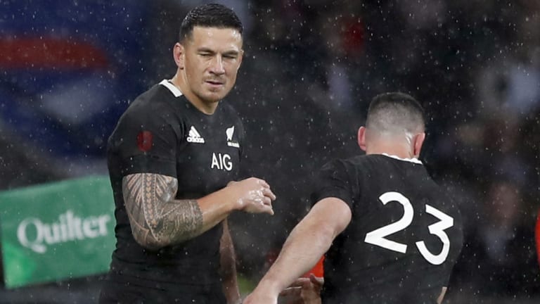 Worn down: Sonny Bill Williams is replaced by Ryan Crotty after a shoulder injury.