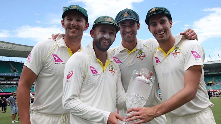 Best in the world?: Josh Hazlewood, Nathan Lyon, Mitchell Starc, and Pat Cummins.
