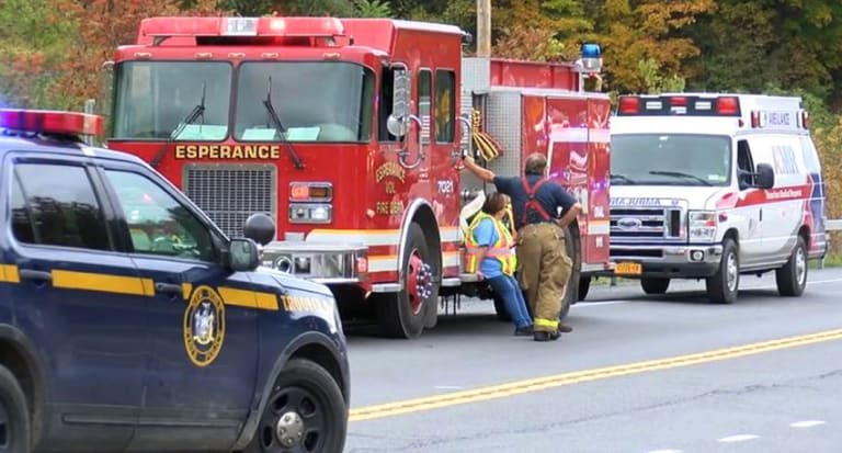 Emergency personnel at the scene of crash involving a limousine in upstate New York.