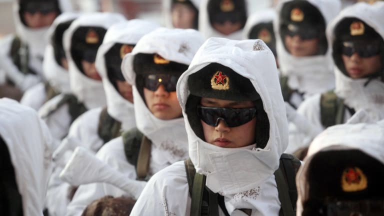 The Chinese People's Liberation Army doing winter drills in 2016.