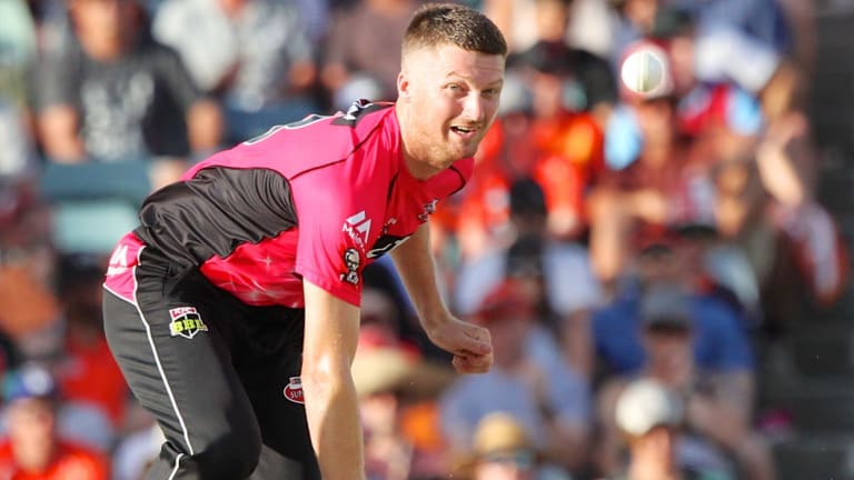 Hit for six: Jackson Bird in action for Sydney during the 2017 BBL T20 Grand Final against Perth Scorchers at the WACA.