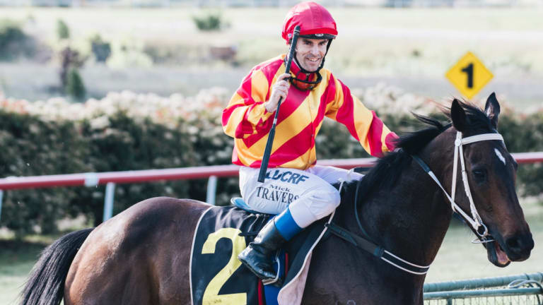 Charlie Royale and Jockey Michael Travers after taking out the Queanbyean Cup on Sunday afternoon.