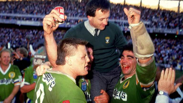Mal Meninga celebrates after winning the 1989 Canberra-Balmain grand final: "All I ever did was play good footy."
