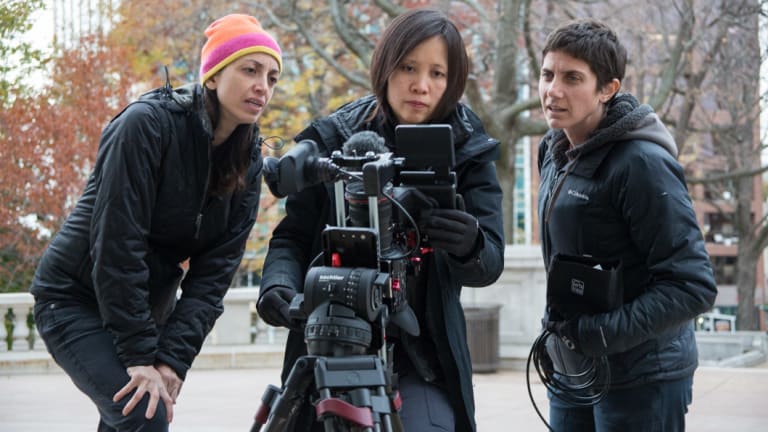 Making a Murderer creators Laura Ricciardi (left) and Moira Demos (right) with cinematographer Iris Ng.
