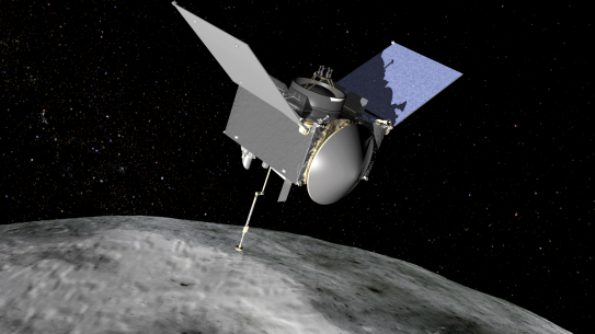 An artists rendering of OSIRIS-Rex over Bennu.