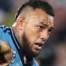 Addin Fonua-Blake takes the ball up for the Blues in game one at Accor Stadium.