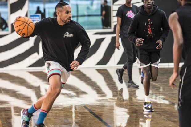 Nick Kyrgios at King George V Recreation Centre in The Rocks on Wednesday.