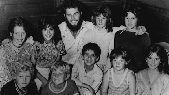 Teacher Rob Hunter with his class of nine students at Wooreen Primary School.