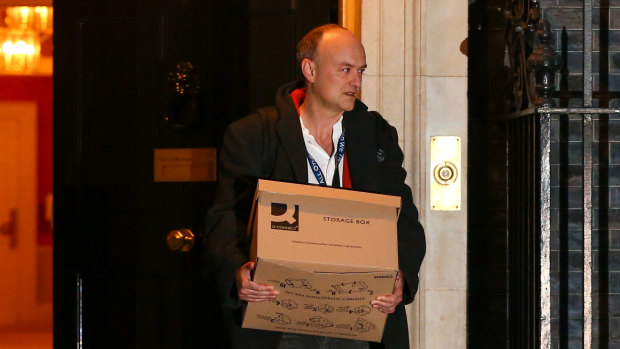 Dominic Cummings leaves Downing Street for the final time last November. 