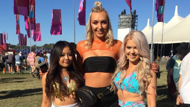 Angela Darasouk, 18, Sienna Brackenbury, 18, and Louise Crickmay spent months planning their festival outfits. 