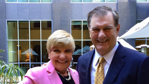 Forth Worth mayor Betsy Price and Dallas mayor Michael Rawlings at Brisbane on Monday.