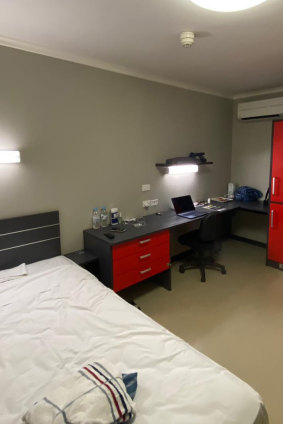 Inside a coronavirus evacuees room at the Manigurr-ma camp outside Darwin.