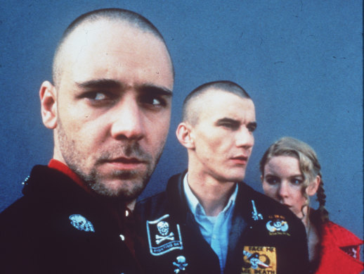 Russell Crowe (left) in a cast shot for the movie Romper Stomper.