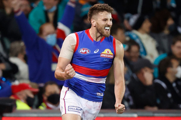 Greater heights: Bulldogs captain Marcus Bontempelli is one of the favourites for the Brownlow Medal on Sunday night.