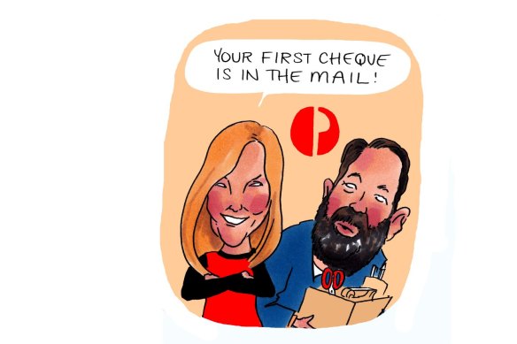 In happier times: Australia Post chief executive Christine Holgate and outgoing corporate services boss Philip Dalidakis