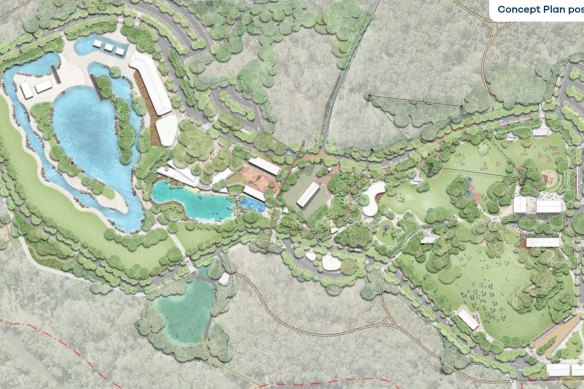 Concept plan for the Birkdale Community Precinct which includes the 2032 Games whitewater sports venue.