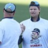 Steve Smith was among the Australian players celebrating their Ashes win in a “Ronball” T-shirt.