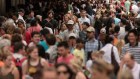 Big crowds of pre-pandemic Christmas shoppers at Bourke street Mall in Melbourne.