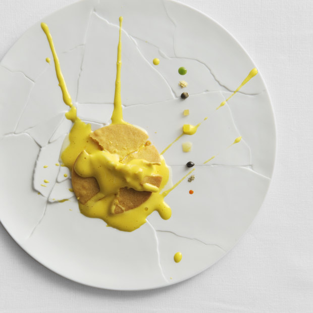 Bottura's dish titled, Oops! I Dropped the Lemon Tart. 