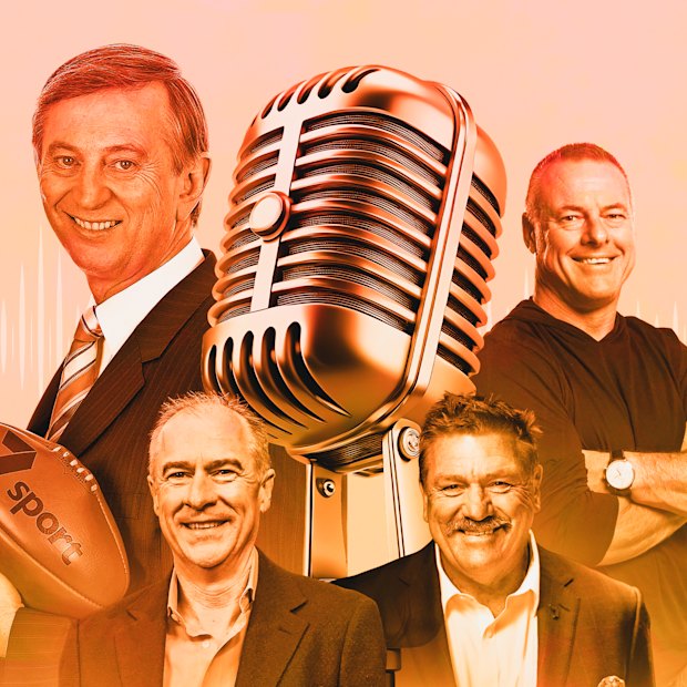 The art of sports commentary (clockwise from top left): Dennis Cometti, Dwayne Russell, Brian Taylor and Gerard Whateley.