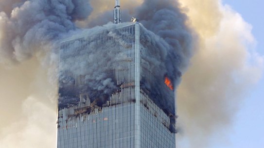 Fire and smoke billows from the north tower of New York’s World Trade Center on September 11.