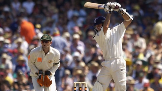Vaughan strikes a boundary during the New Year’s Test at the SCG in 2004.