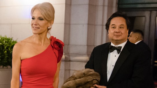 Kellyanne Conway and her husband, George arrive for a ball on the eve of Trump’s inauguration in 2017. 