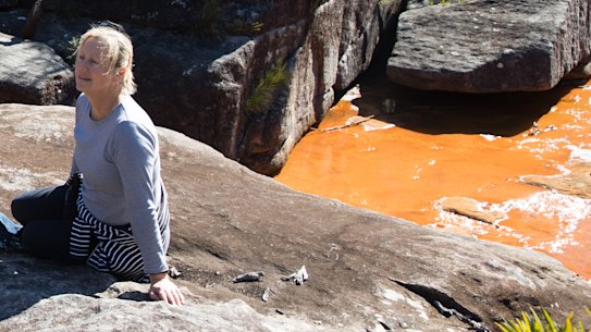 Orange is the new pristine? Visitors to one of the Special Areas of Sydney's catchment area this week, (left to right), Georgina Woods from Lock the Gate, Peter Turner of the National Parks Association, Western Sydney University's Ian Wright and Kaye Osborn from the Protect Our Water Alliance.