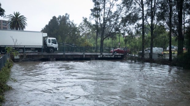 Johnstons Creek at Annandale was close to flooded on Wednesday at the peak of the rainfall. 