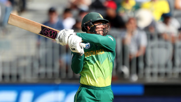 Despatched: Quiton de Kock top-scored for South Africa with 47 before being dismissed by Nathan Coulter-Nile.