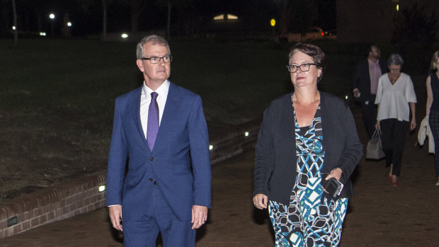 Labor leader Michael Daley and deputy Penny Sharpe arrive at the debate. 