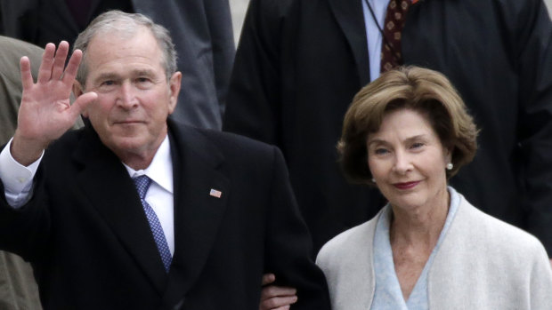 Former first lady Laura Bush with former president George W. Bush at Donald Trump's inauguration. Mrs Bush said "this zero-tolerance policy is cruel".