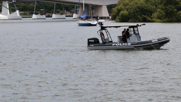 Water police boats and divers returned to the Brisbane River on Monday to search for Matt Jarvis.