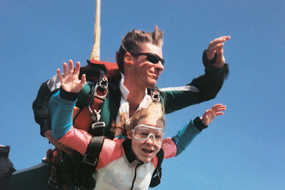Kirsty Everett pictured skydiving in Cairns at 16 years old.