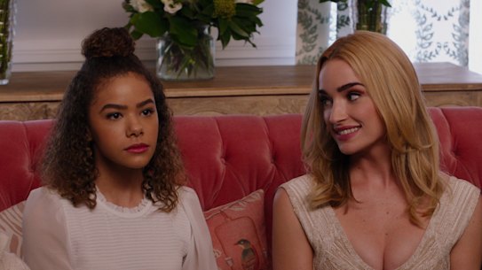 Ginny (Antonia Gentry, second from left) and her 30-year-old single mother Georgia (Brianne Howey) move to middle-class East Coast enclave in the fizzy but perceptive drama Ginny & Georgia.