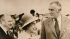 Sir Paul Hasluck, the Queen and Mr Gough Whitlam at Canberra Airport in 1973.