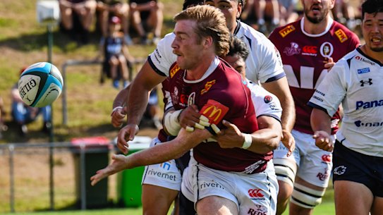 Harry McLaughlin-Phillips, pictured taking on the Saitama Wild Knights, appears the frontrunner for the Reds’ coveted No.10 jersey.
