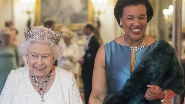 Baroness Scotland with the Queen during the Commonwealth Heads of Government Meeting (CHOGM) in London in 2018.