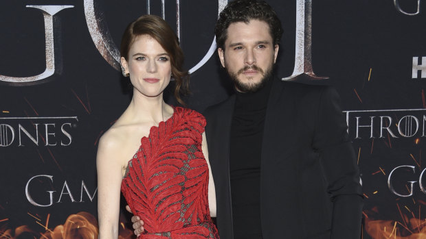 Rose Leslie, left, and Kit Harington at the Game of Thrones final season premiere in New York on April 3.